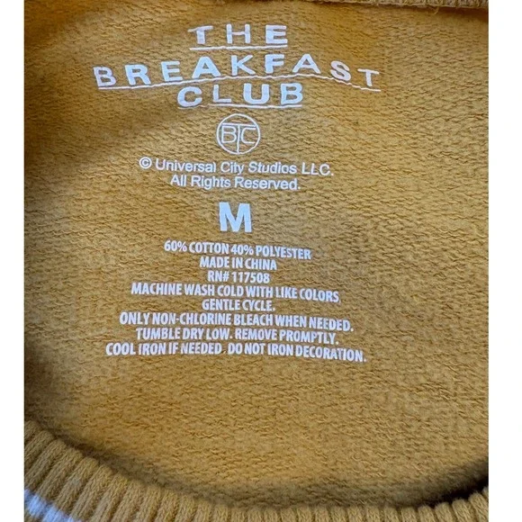 The Breakfast Club Shermer High School 1984 Yellow Sweatshirt, Medium, Brat Pack - Picture 3 of 3